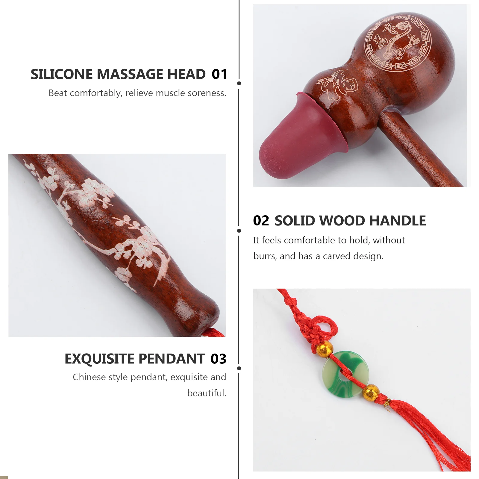 2 PCS Massaging Hammer Wooden Massage Silicone Body Percussion Natural Wood Handle Smooth Relaxation Tool Neck Back