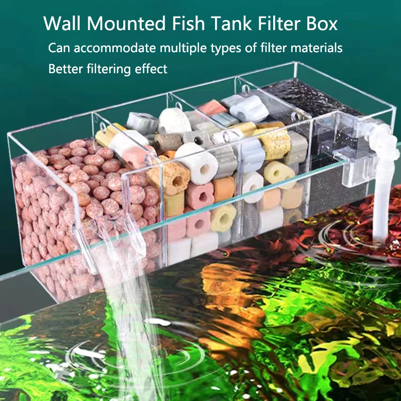 Fish Tank External Filter Box Acrylic Filter Dry and Wet Separation 4 in 1 Small Silent External Suspend Aquarium Drip Overflow