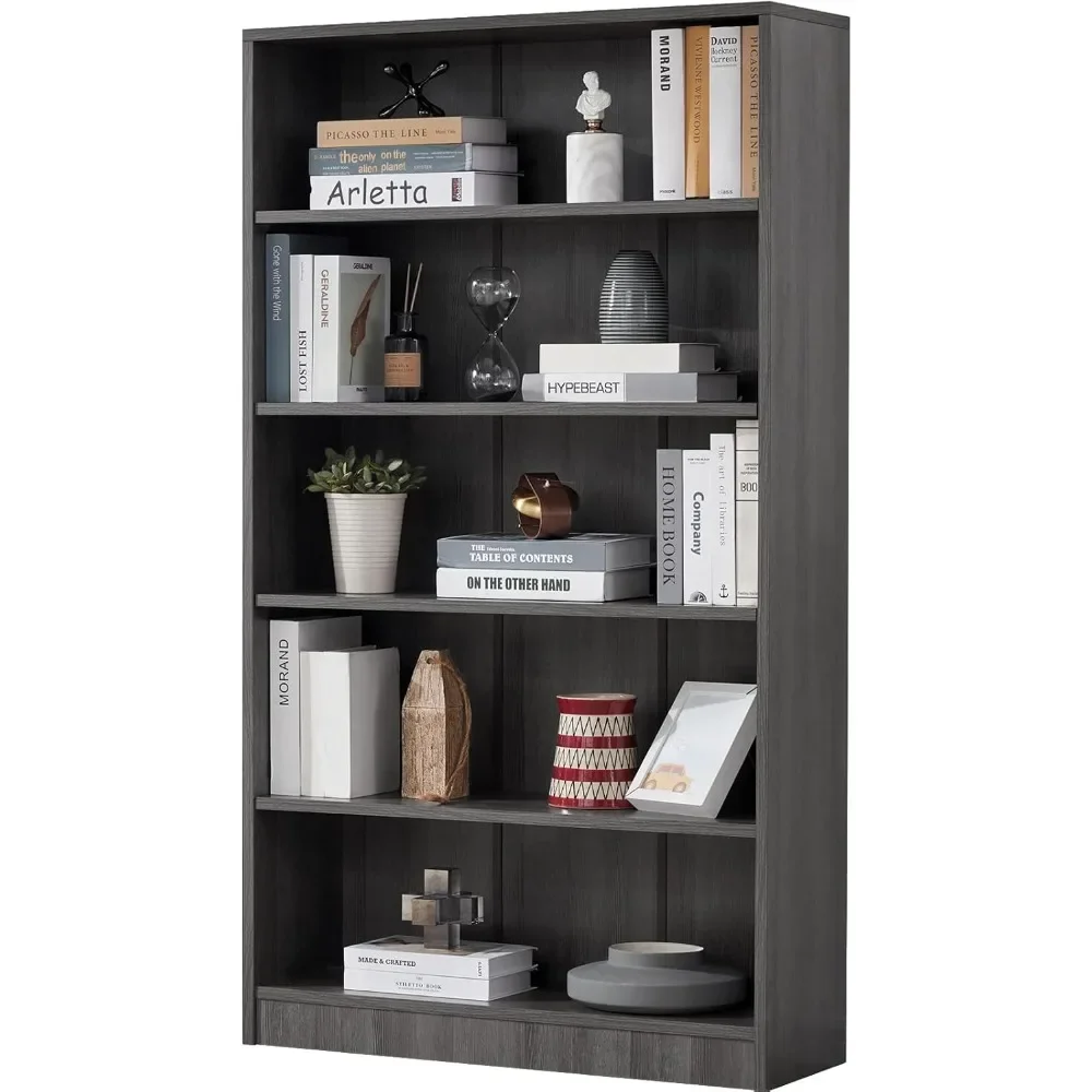 Bookshelf for Bedroom 5 Shelf Office Bookcase 60 Inches Tall Modern Wood Bookshelf for Living Room 5 Tier Wide