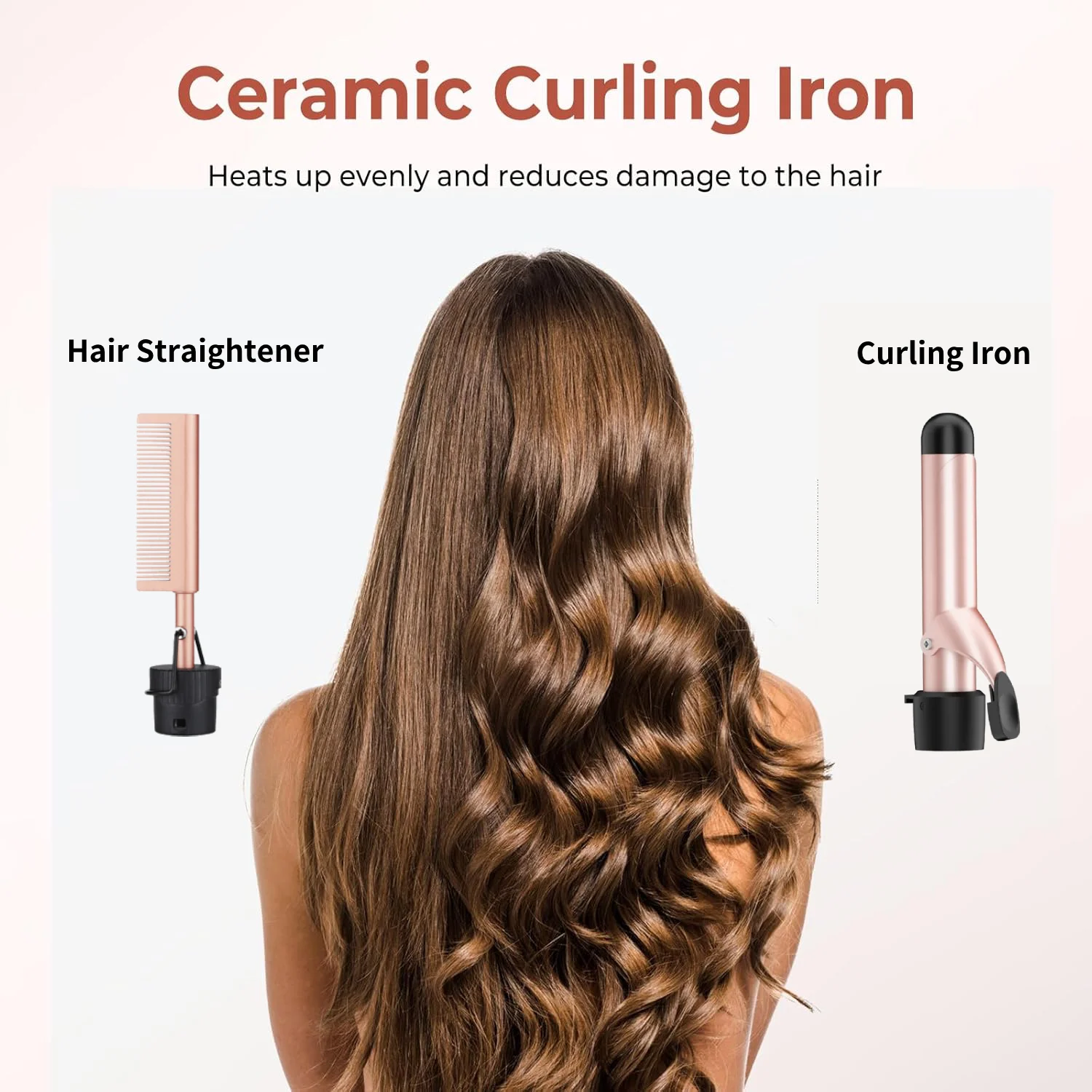 3 in 1 Curling Iron with Curling Brush Professional Hair Styling Appliances Instant Heat Up Hair Straightener/Hair Curlers