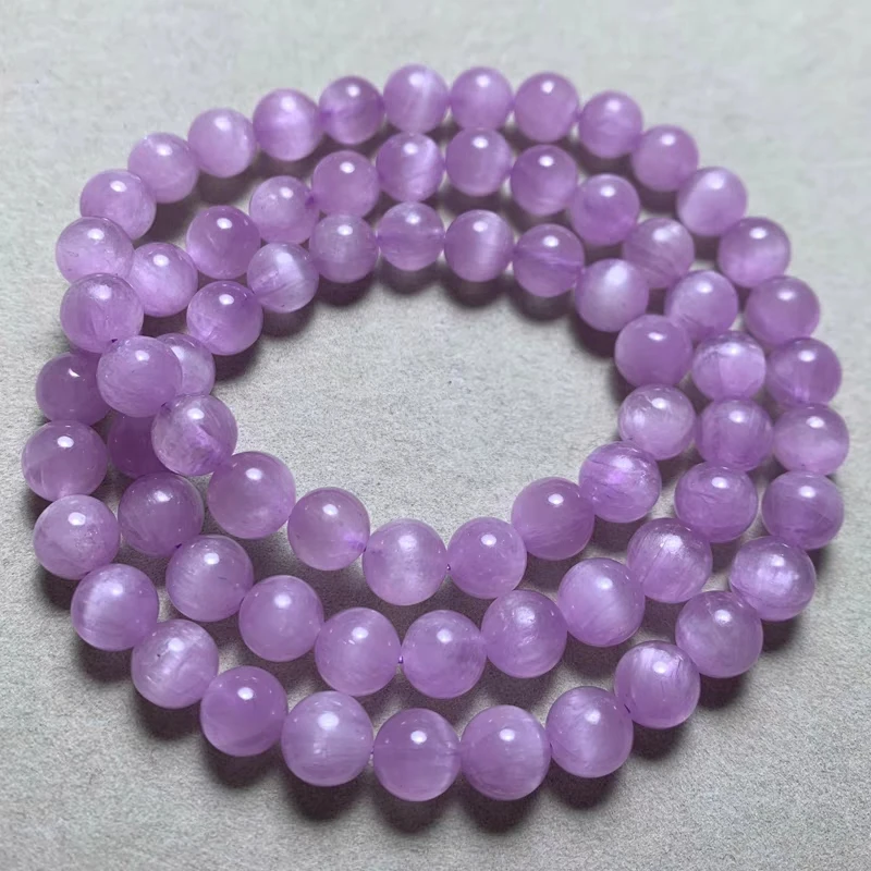 

Natural Purple Kunzite Clear Round Beads 3 Laps Bracelet Cat Eye Women Men 7mm Kunzite Powerful Energy AAAAAA