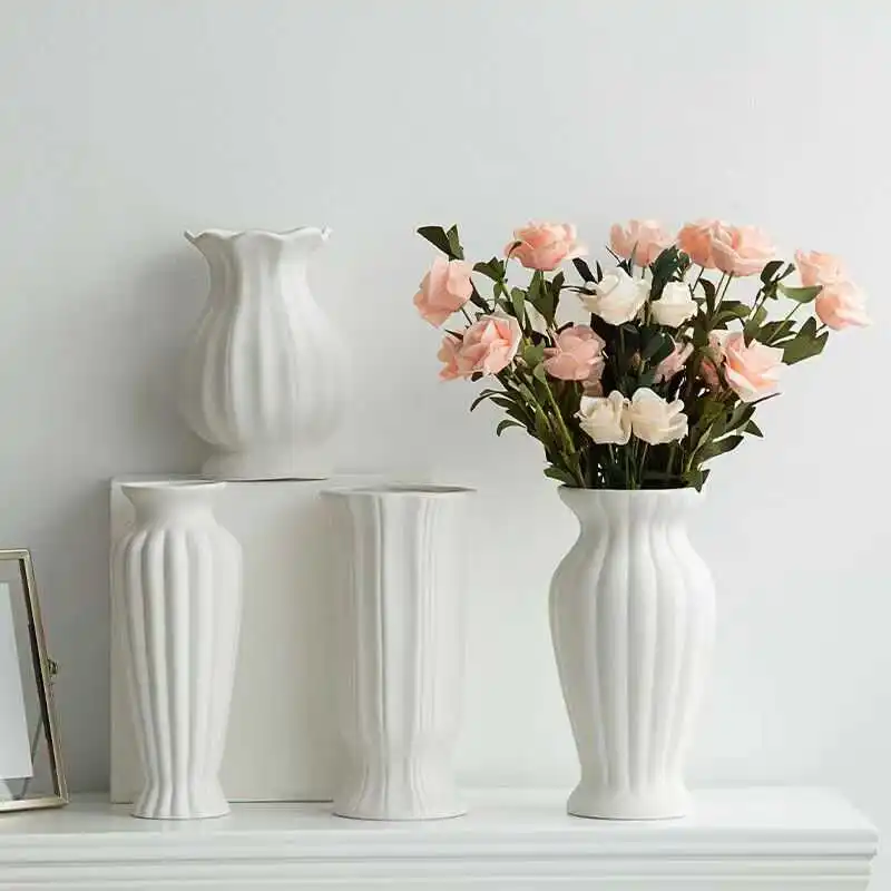 

Nordic Style Large Ceramic Flower Vase White Simple Dry Flower Flower Water Cultivation Living Room Desktop Decoration ...
