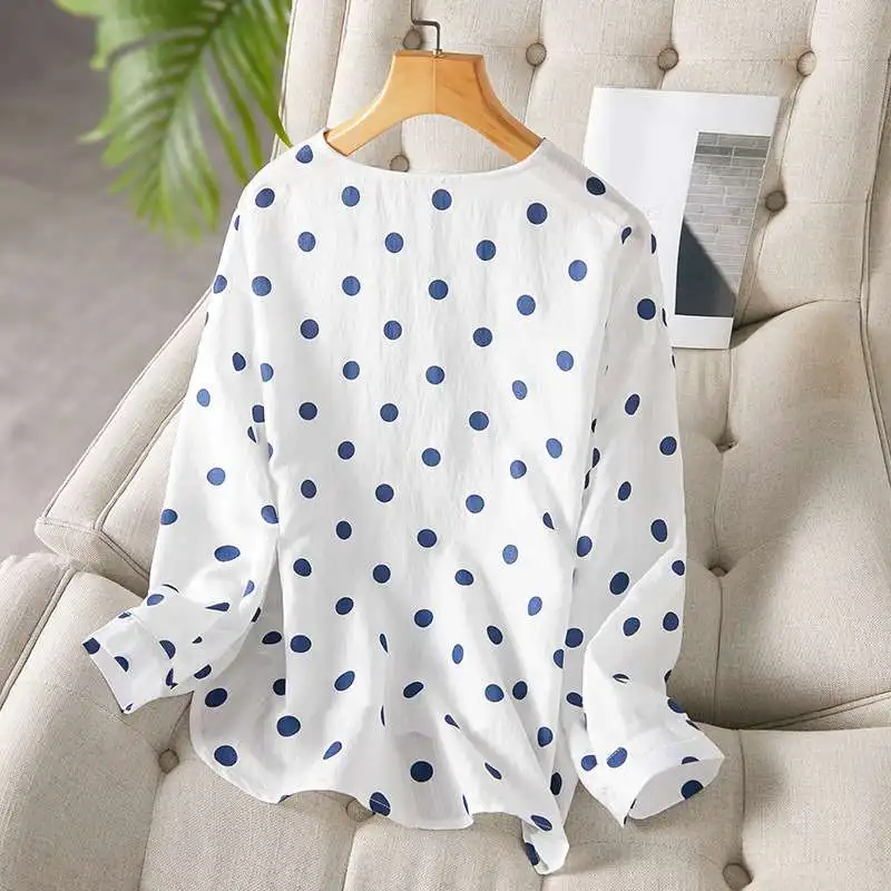 Chiffon da donna con stampa a pois irt Long Sve round Ne Lantern Sve Faionable Spring Collection Altro 00%