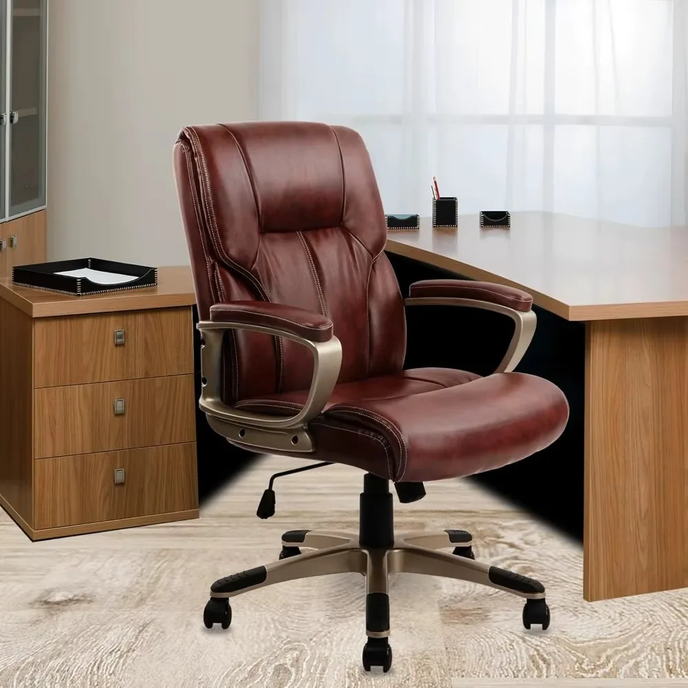 

Brown Executive Office Chair High Back Desk Chairs with Soft Padded Armrest Lumbar Support, PU Leather Office Desk Chair