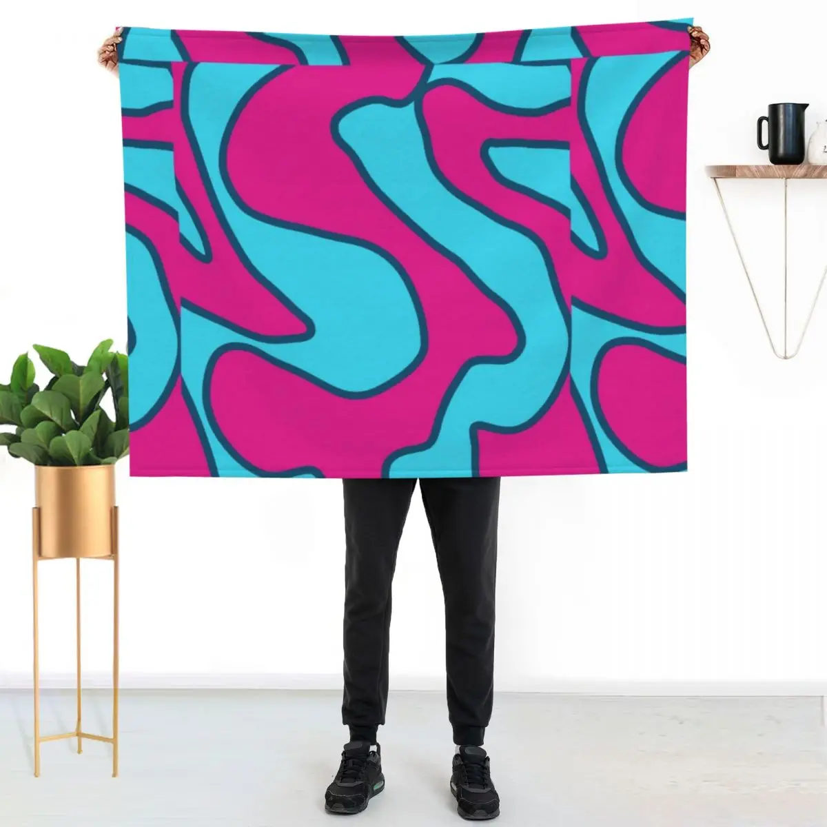 

Pink Teal Turquoise Bold Abstract Art Minimalist Painting Throw Blanket Modern Design Soft Blanket for Home Decor
