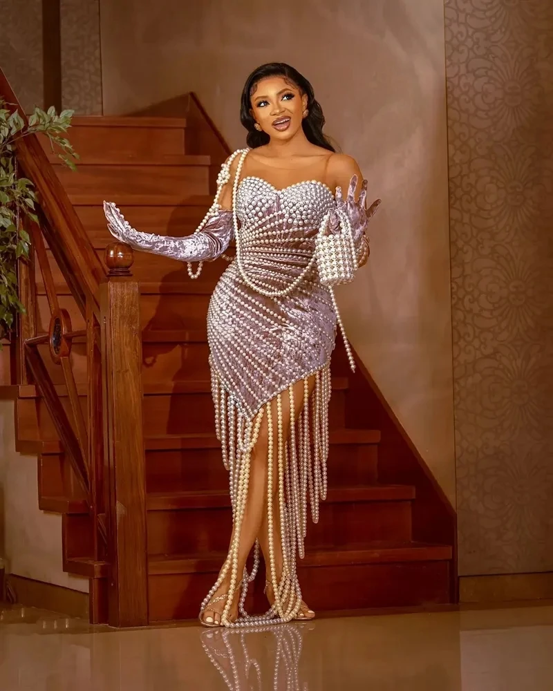 Robe de bal moulante en velours euraméricain, tenue de fête d'anniversaire luxueuse avec des perles, tenue de chanteur, nouvelle collection 2022