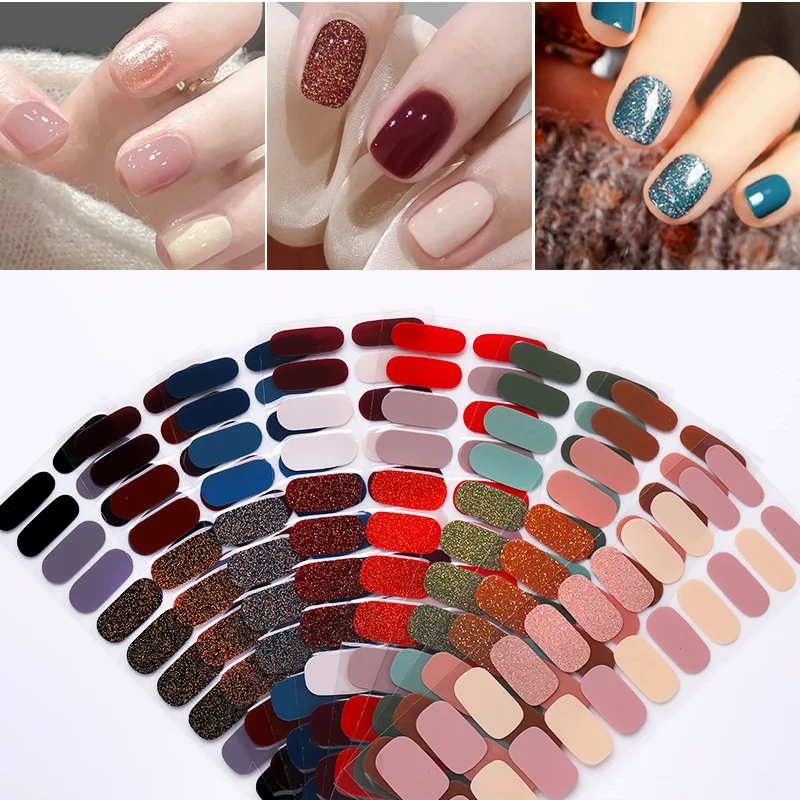 

DIY Gel Nail Stickers Long-Lasting Solid Color Nail Strips Patch Slider Sticker Full Cover Decal Nail Manicure Patch