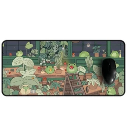 Tapis de souris Kawaii pour ordinateur portable, grand PC, tapis de souris Gamer, tapis de clavier de jeu mignon, dessin animé esthétique, Cozi, Lofi, plante, lea, grenouilles, Deskvirus