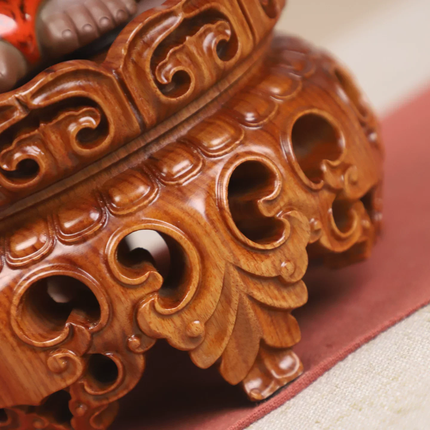Buddha Altar Round Wood Stand, Rosewood Lotus Pedestal for Guanyin Statue, Solid Wood Carved Base for Buddha Figure Display, Hom