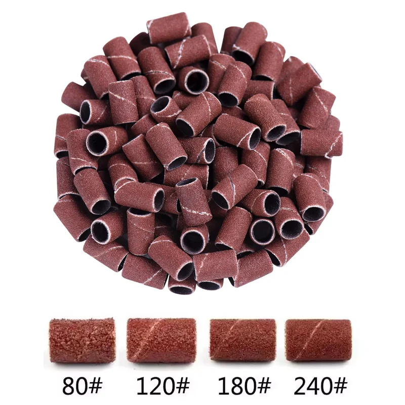9*13MM Sanding Cap Bands 50/100Pcs for Electric Manicure Machine 80/120/180/240 Grit Professional Manicure Nail Polish Removal
