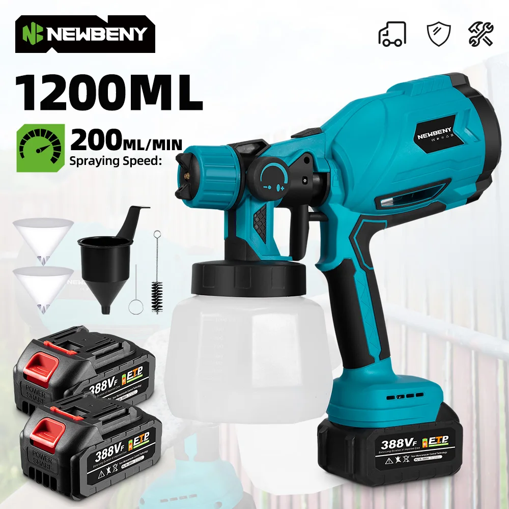NEWBENY 1200ML Elektrische Spritzpistole Tragbare Farbspritzgerät Auto Möbel Beschichtung Airbrush Power Tool Für Makita Batterie Pin
