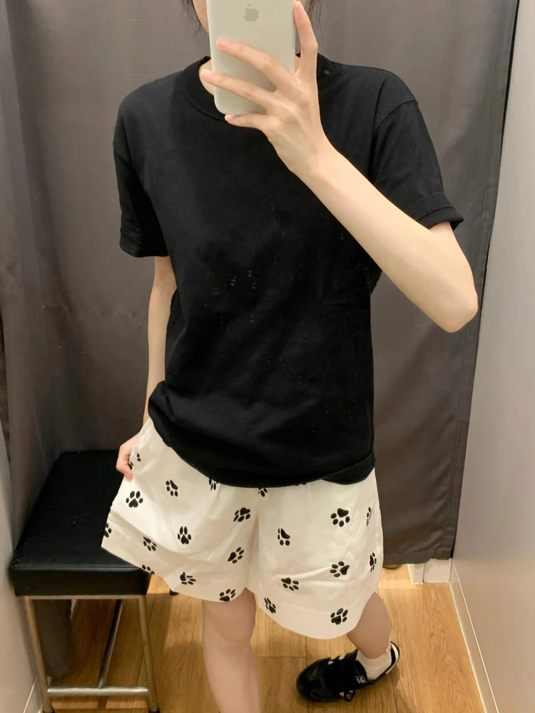 Niedlicher Hund mit Fußabdruck, lässig, für Damen, hohe Taille, weites Bein, Sport, Outdoor, Zuhause, Fünfviertel-Länge, Sommer, neue Sle