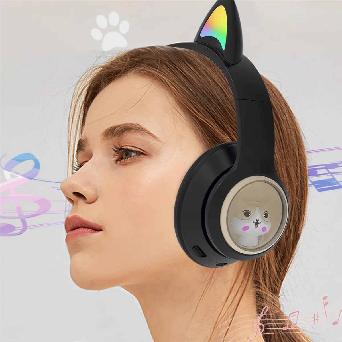 Children's Bluetooth Headphones, Foldable Wireless Headphones with LED Light, Cat Ears Game Headset for Phone-C
