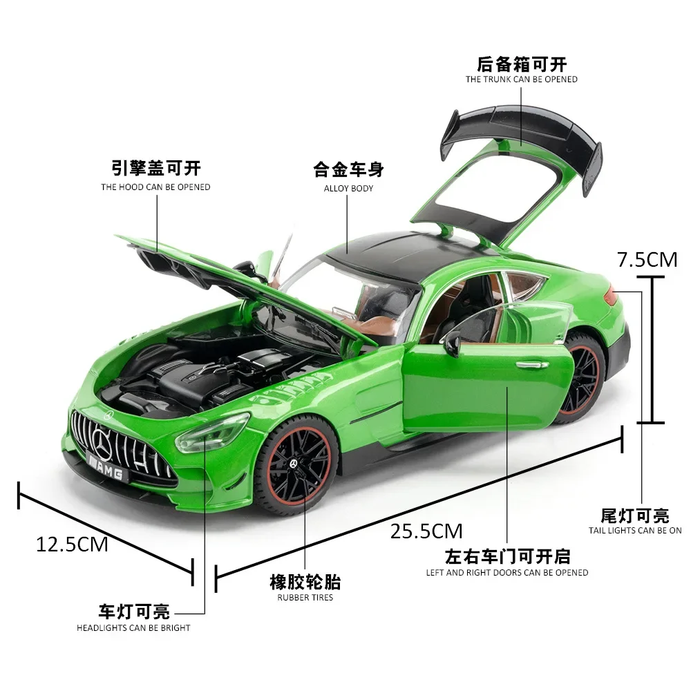 1:18 Mercedes-Benz Jas GT-R Voiture de sport Collection Simulation Alliage moulé sous pression Voiture Son et lumière Véhicule Jouets Voiture pour enfants Cadeaux