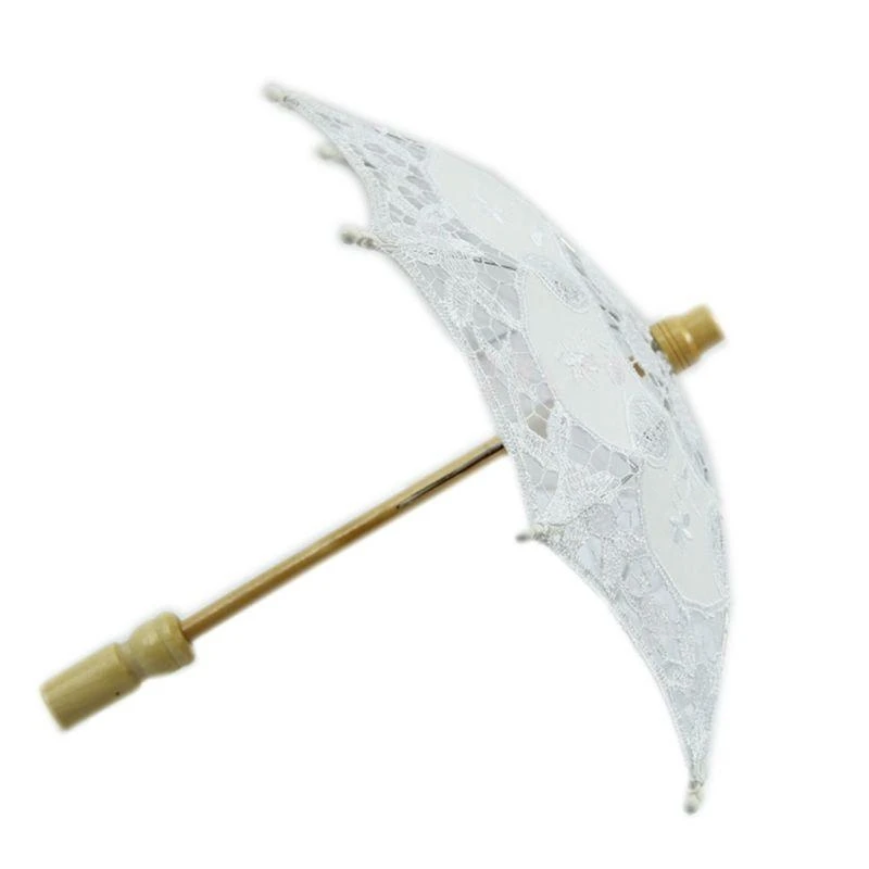 R53F Lace Umbrella Parasol Vintage Wedding Bridal Umbrella with Handle 5 Colors for Decoration Photo Lady