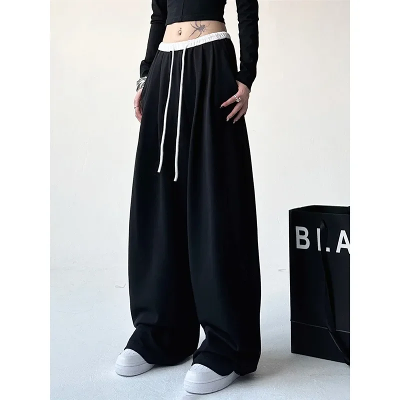 Black Women\'s Sweat Pants 2024 Spring Summer New Loose Pants Wide Leg Pants Korean Streetwear Joggers Women Y2k Sweatpants