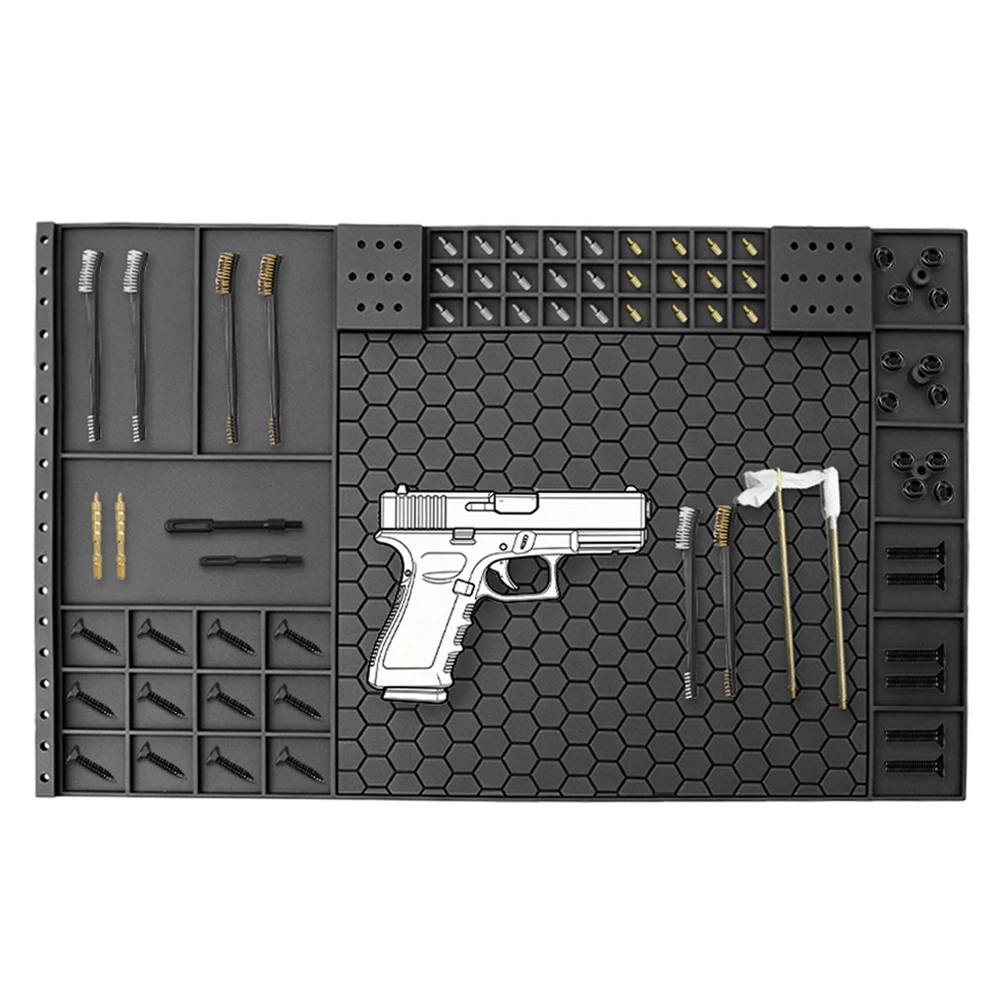 41x30cm Waffenreinigungsmatte Hitzebeständige Waffenreparaturunterlage Silikon-Waffenmatte Werkbank mit Organizer-Teileablage