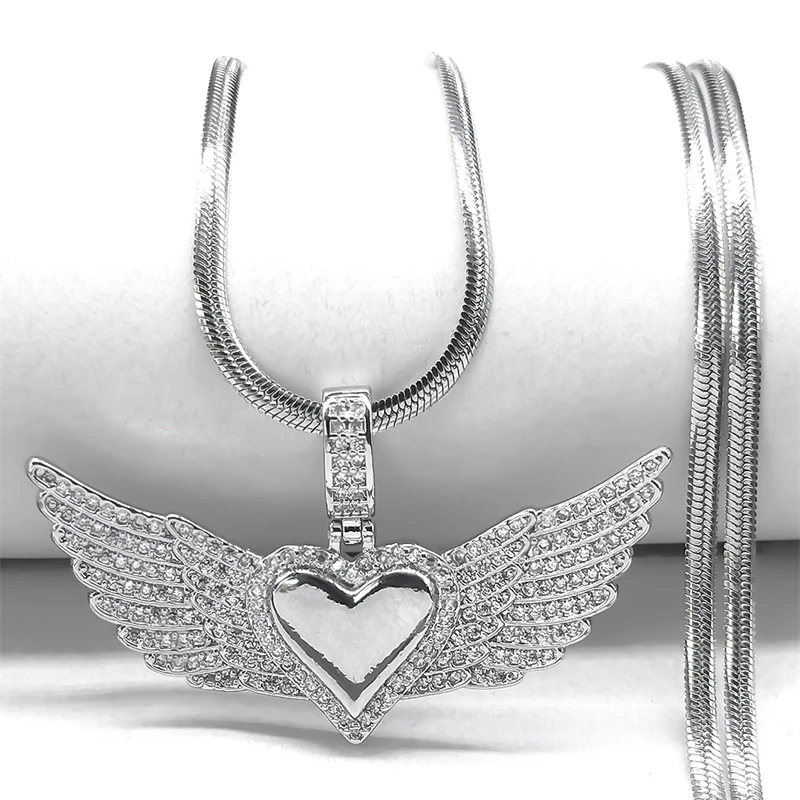 Liebe Herz Winkel Flügel Zirkon Halskette für Frauen Männer Edelstahl Schlange Kette Kupfer Halskette Valentines Schmuck cadena hombre – Detail 5