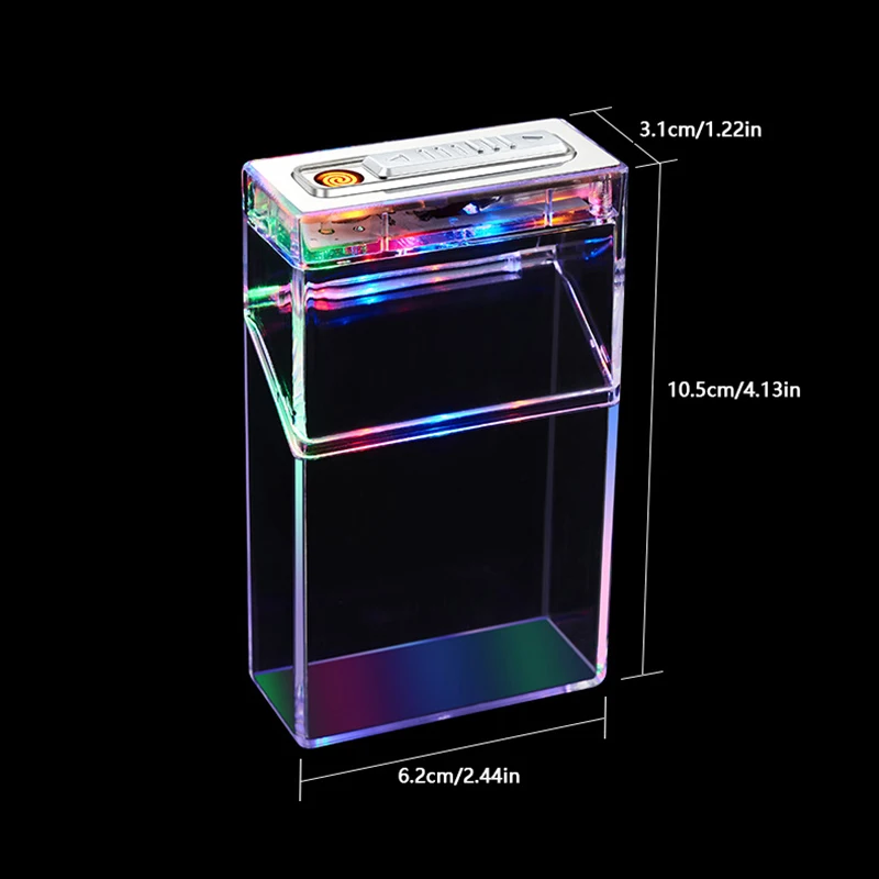 1 Pc Transparent LED Lantern Cigarette Case USB Lighter Thick Smoke Whole Pack Sealed And Moisture-proof  Box