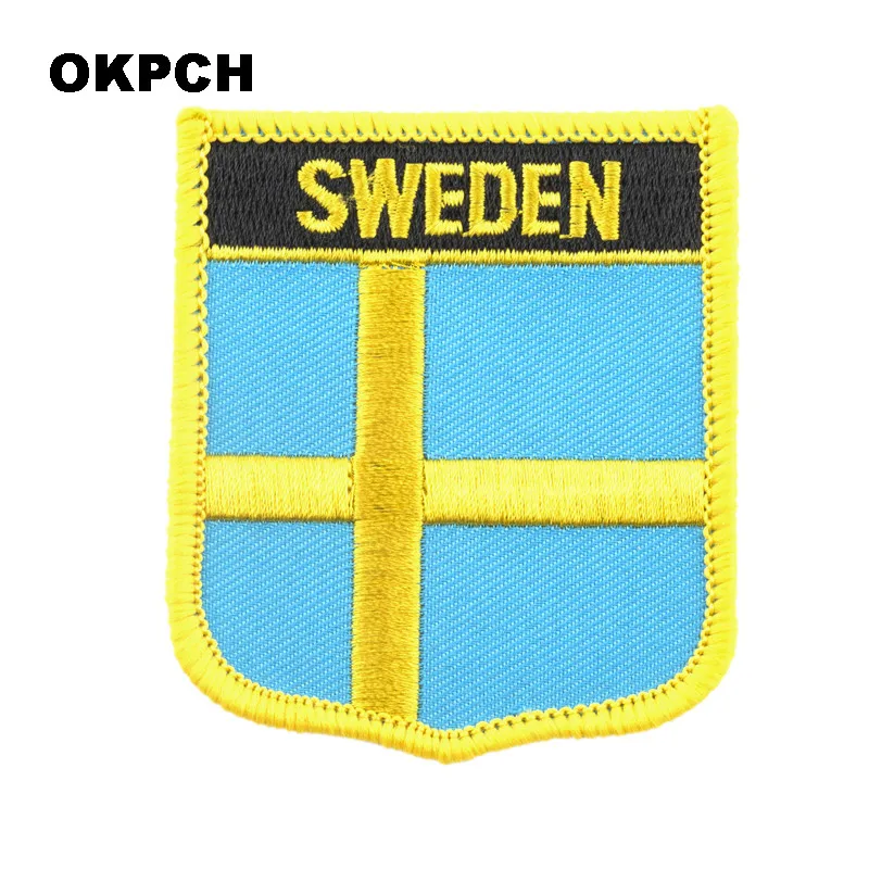 

Sweden Flag Shield Shape Iron on Embroidery Patches Saw on Transfer Patches Sewing Applications for Clothes Back Pac