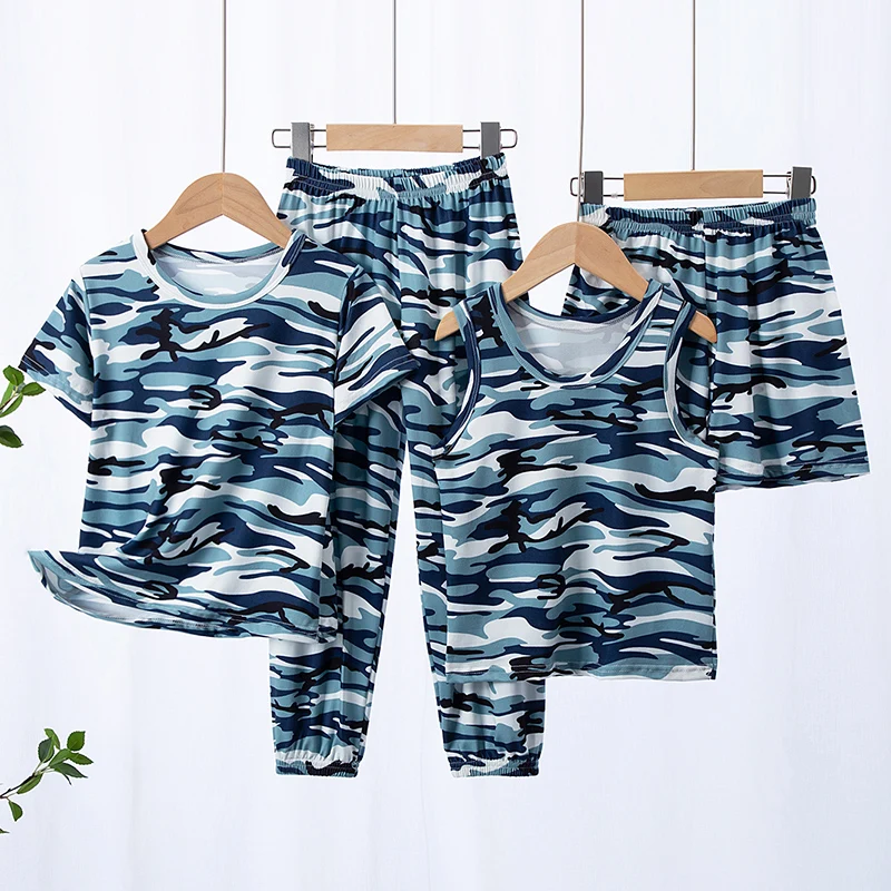Traje de camuflaje de 4 piezas para niños y niñas, pantalones casuales, Joker, pantalones cortos para el hogar, chaleco, una variedad de combinaciones, Verano