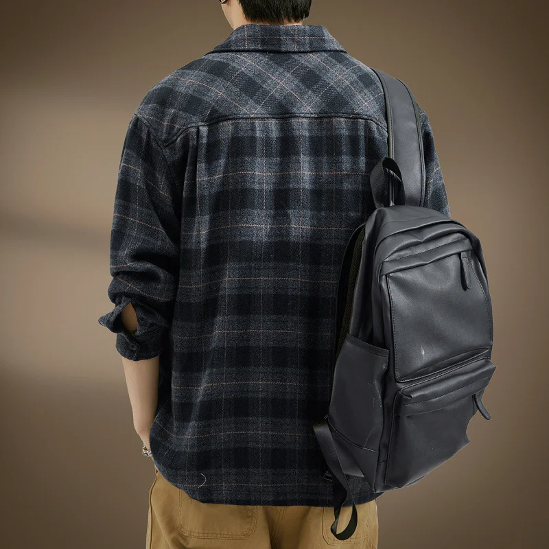 Men High End Japanese Style Vintage Brushed Plaid Long Sleeve Shirt Spring Autumn New Style Casual Loose Workwear Shirt Coat
