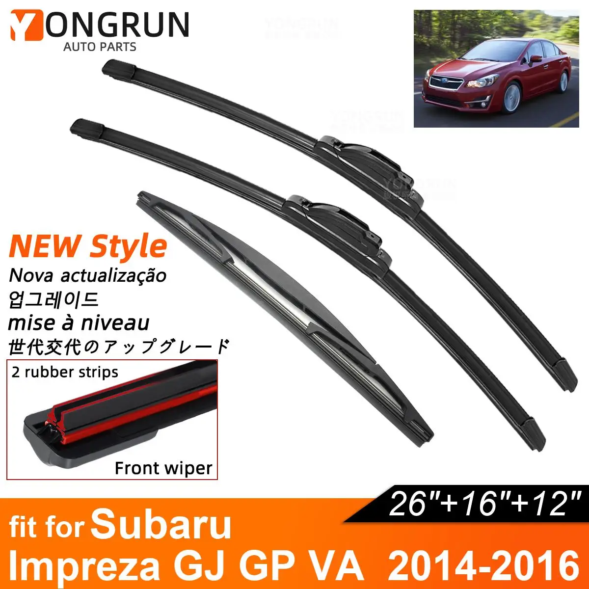 Double Rubber Car Wiper Blades for 2014-2016 Subaru Impreza GJ GP VA Front Rear Windshield Wipers Car Accessories 2014 2015 2016