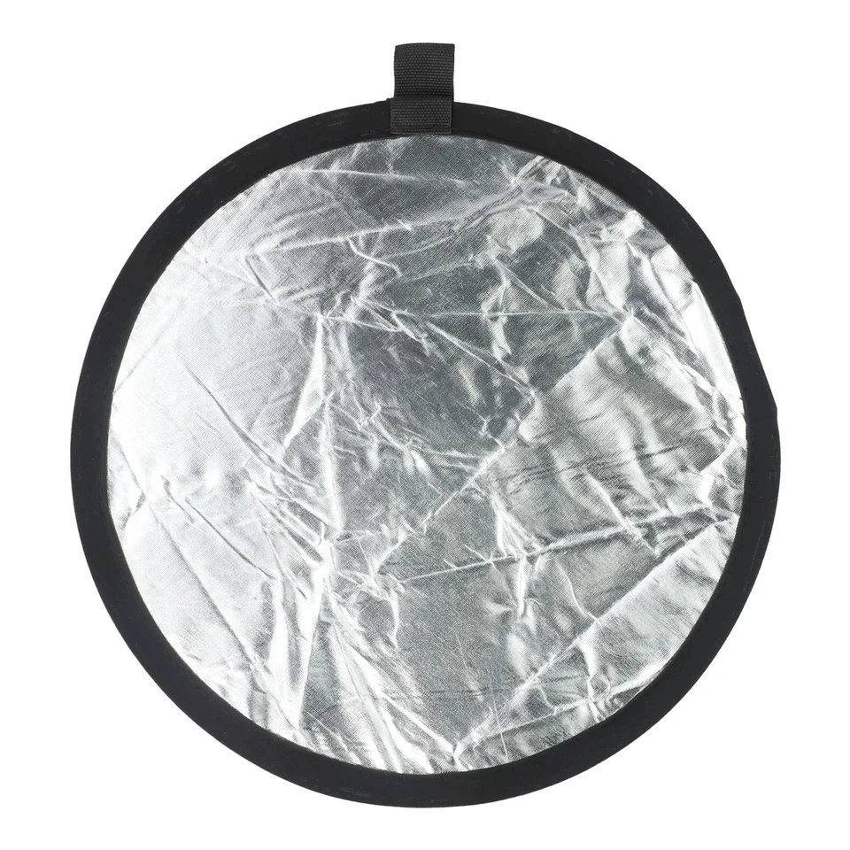 Refletor de fotografia redondo de 110 cm prata branco 2 em 1 suporte refletor reflexão