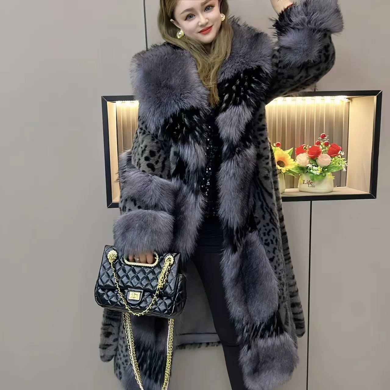 Faux Fur Coat for Women,England Style Jacket,Turn-bown Collar,Thick Warm Female Clothes,High Quality,Autumn and Winter,2024