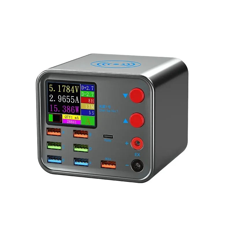 DianBa Nr. 1 PD 8-Port LCD Multifunktions-Schnellladegerät Drahtloses Laden Mobiltelefon Strom Datenleitungserkennung Einbrennreparatur