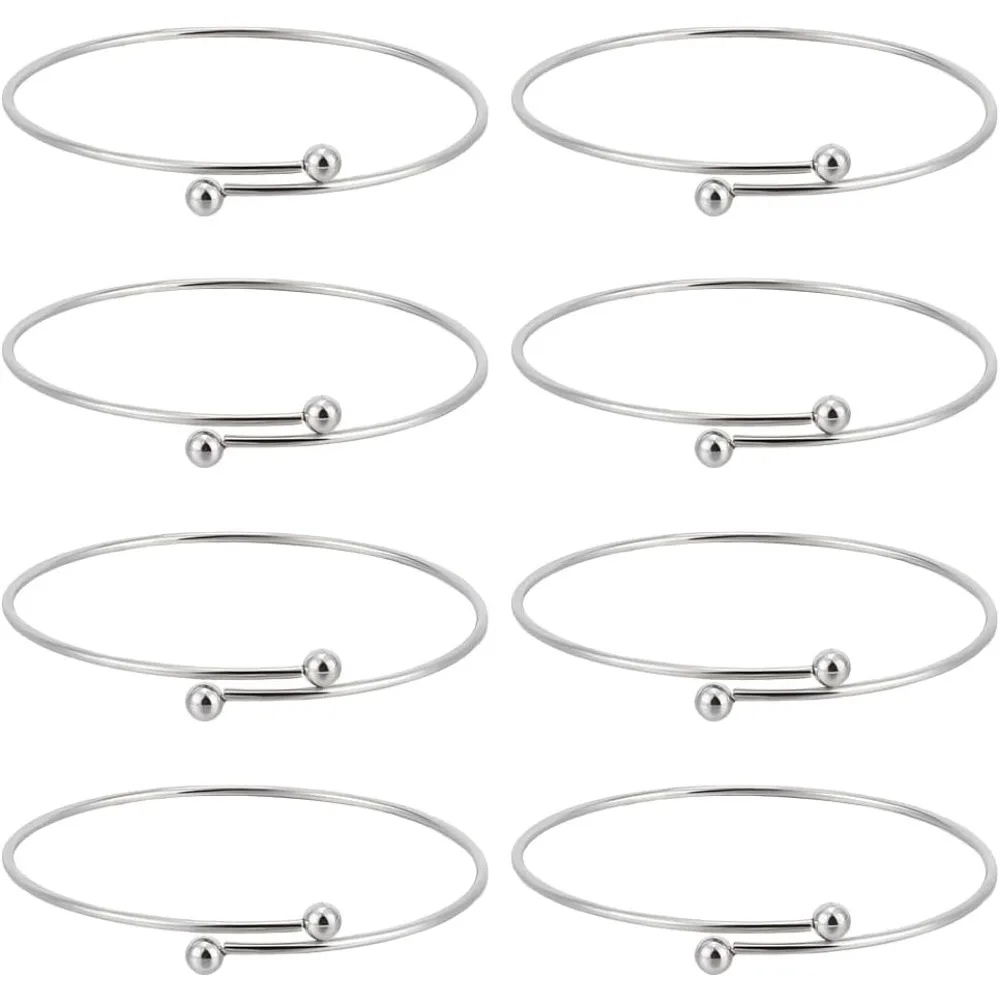 

10Pcs Adjustable Bangle Bracelets 304 Stainless Steel Retractable Blank Stackable Open Cuff Bangles with Retrievable Ball Wire