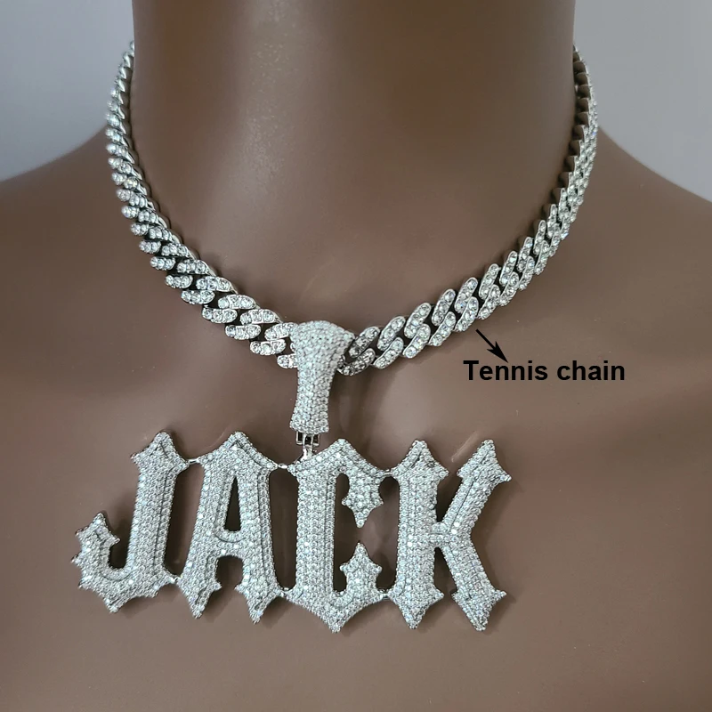 Grandbling Customized Name Necklace AAAAA Zirconia  Iced Out Prong Setting Word  Pendant Personalized Jewelry for Men Women