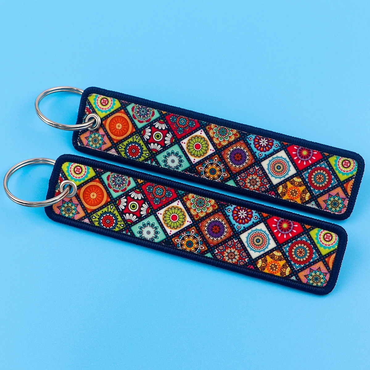 Cherry Blossom Embroidery Key Fobs Moon Key Tag Cartoon Keychain For Car Keys Backpack Key Ring Holder Chaveiro Jewelry Gifts