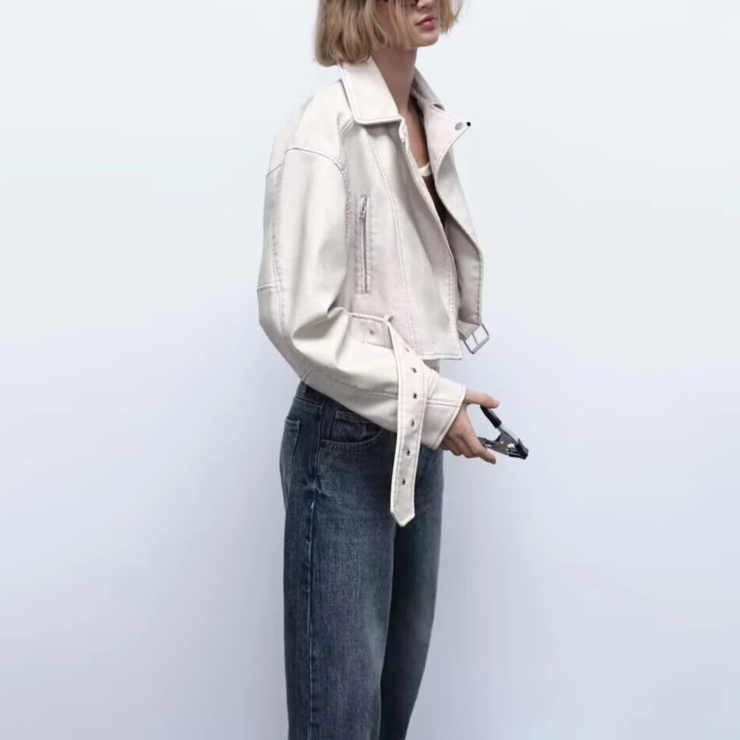 

Z Женская мотоциклетная куртка Personali Versatile Sli Commute Loose Fit Long Sve ort Zipper Sle
