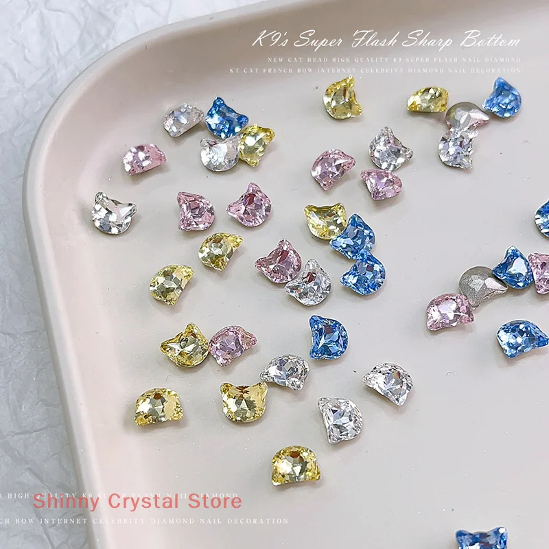 5 قطع سوبر البريق واضح الزركون كبير وأشار الماس القط رئيس شكل مسمار الفن الراين زينة مانيكير سحر
