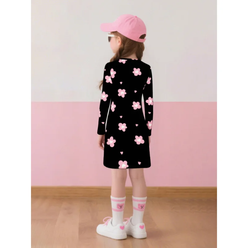 Vêtements pour enfants à la mode, best-seller, robe décontractée à manches longues, lapin de dessin animé mignon et imprimé Floral, nouvelle robe pour filles, 2025