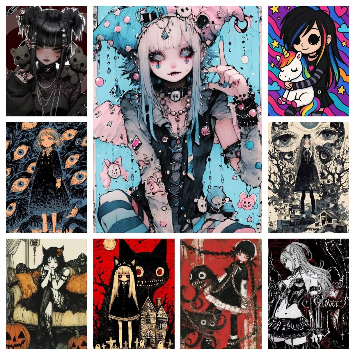 

Gothic Style Cartoon 5D DIY Full Round Diamond Painting Home Living Room Bedroom Aesthetic Bar Decoration