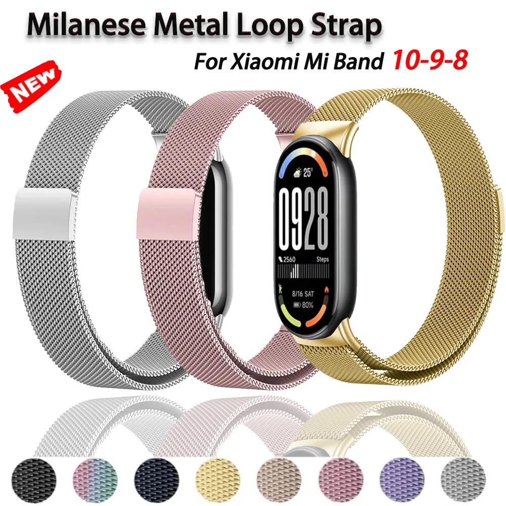 Milanese Loop Strap For Xiaomi Mi Band 10-9-8 Metal Magnetic Bracelet Belt For Xiaomi Mi Band 8/9 Smartwatch Wristband Accessory