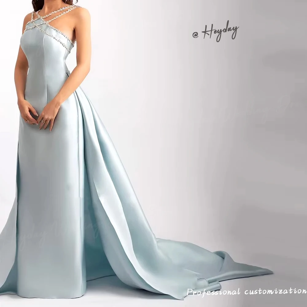 Heyday Halter Beads Luxury Party Dresses Straight Floor-Length elegant Satin Formal Saudi evening gala dress for women 2024