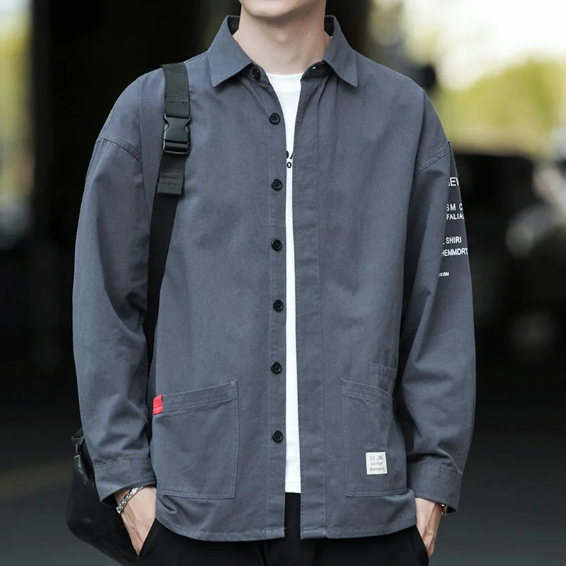 Spring Autumn Men Shirts Long Sleeve Casual Single Breasted Turn Collar Blouses And Shirts Oversized Vintage Clothes Cotton Z1