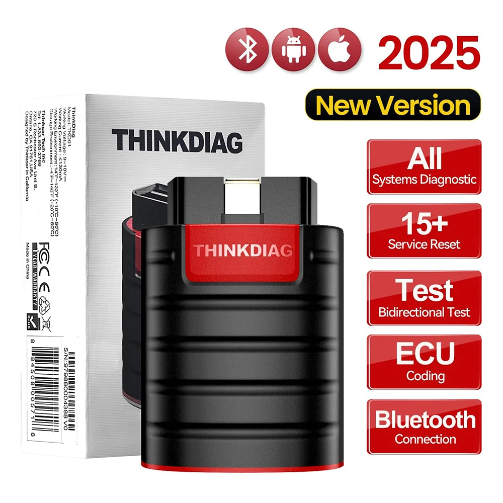 

Сканер OBD2 Thinkdiag Bluetooth Полное системное сканирование Инструмент считывания кода уровня OE, кодирование ЭБУ 16+ Сброс обслуживания FCA, 1-летнее программное обеспечение