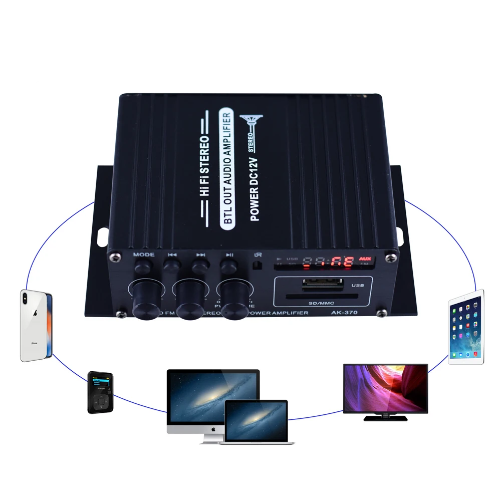 Woopker Sound Amplifier Channel 2.0 HIFI Bluetooth Amp Home Digital Audio 12V3A AK380 AK370 AK280 AK270 AK170 for Car Bass Trebl