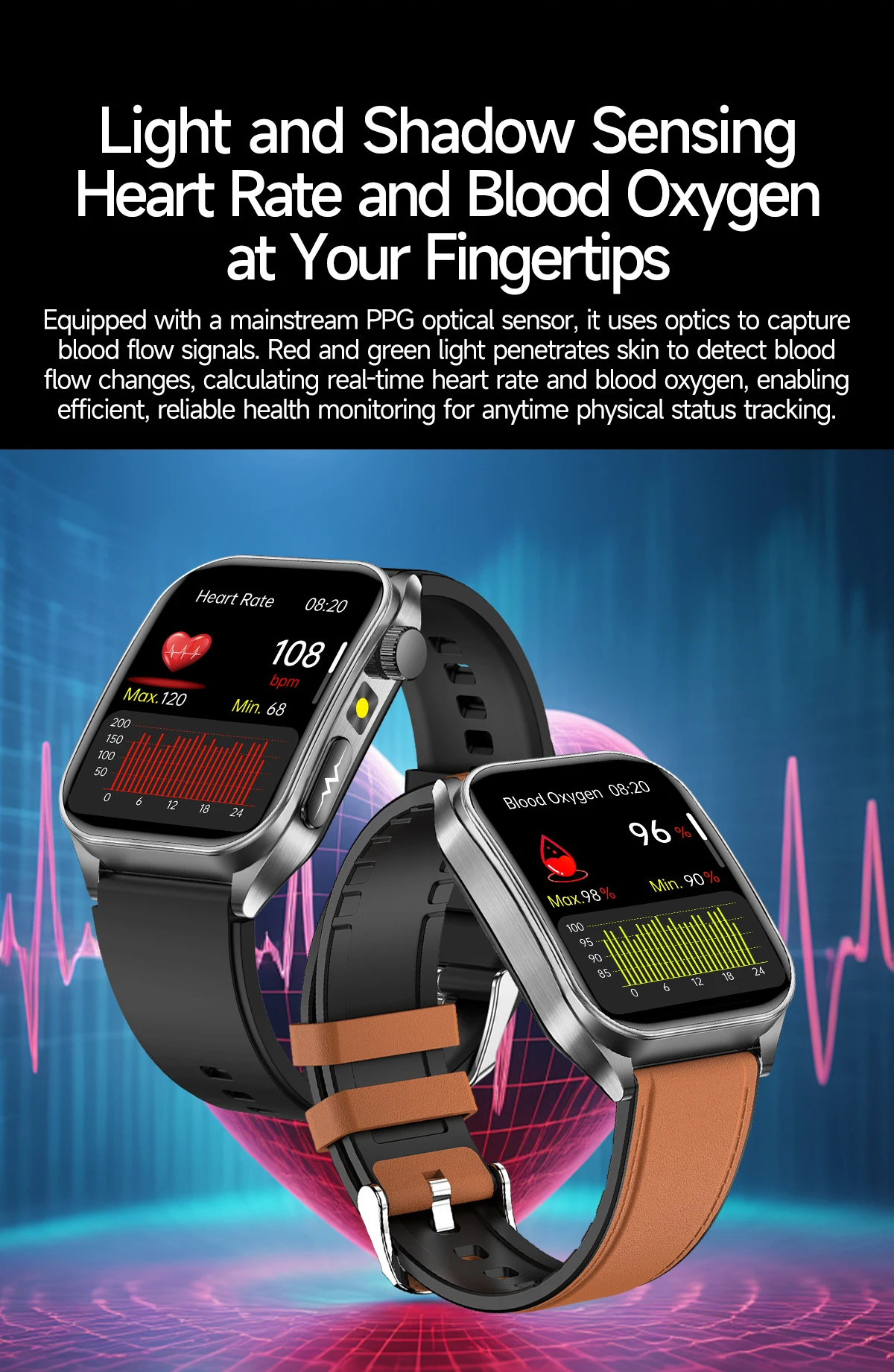 Smartwatch Avec Ecg Et Analyse De Santé Par Laser Dual-probe_voghion.com