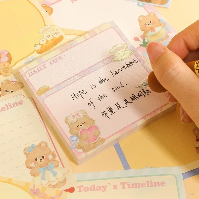 80pcs Kawaii Bear Series Note Pad Cartoon Cute Square Notebook Mini Portable Note Pad