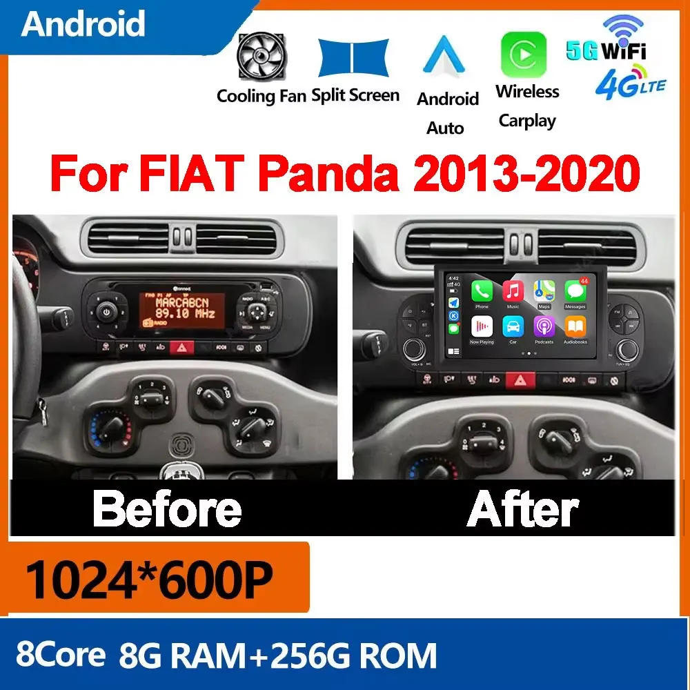 لشركة فيات باندا 2013 - 2020 أندرويد راديو السيارة التلقائي مشغل وسائط متعددة نظام تحديد المواقع والملاحة اللاسلكية Carplay الأنظمة الذكية