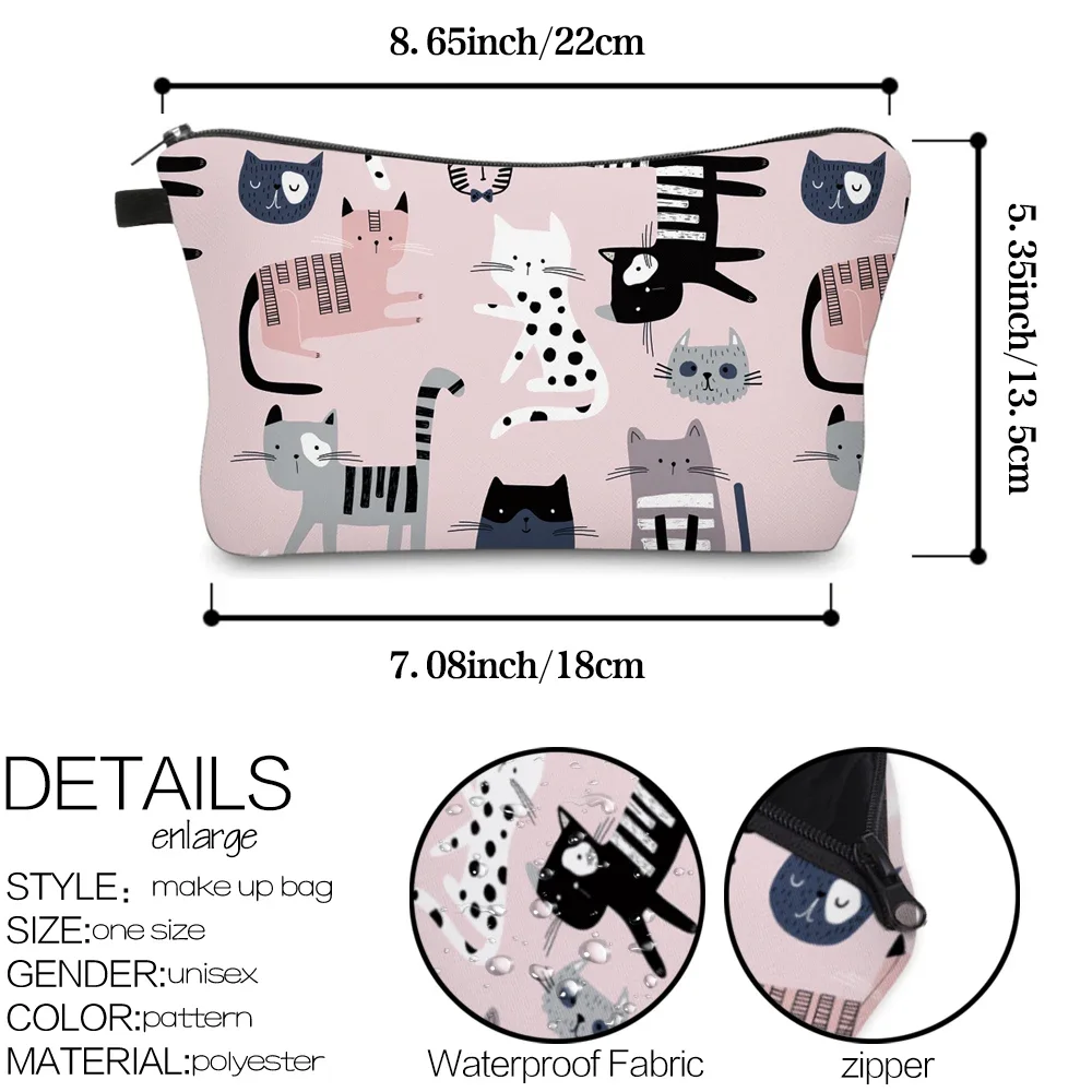 Deanfun Colorful Pretty Cosmetic Bag 3D Printed Waterproof Makeup Bag For Women with cat