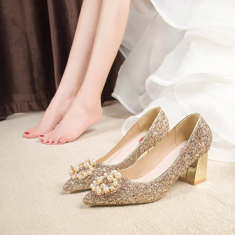 2021 più recenti scarpe cenerentola strass tacchi alti pompe da donna punta a punta donna cristallo scarpe da sposa da festa 4cm/6cm