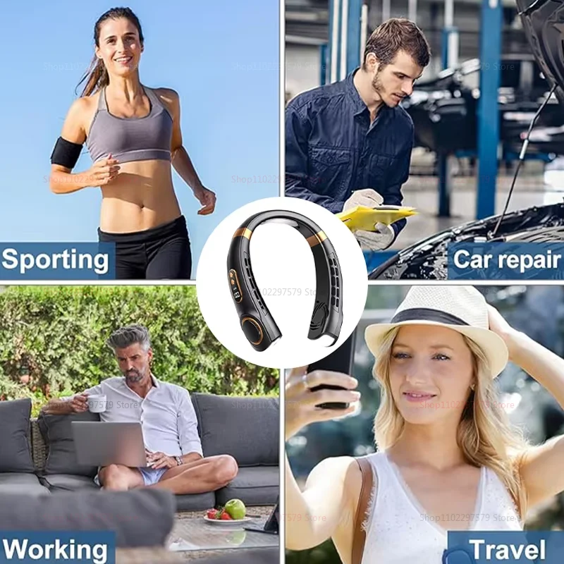 مروحة تبريد محمولة وفي الهواء الطلق مناسبة لمروحة رسن الرقبة بدون شفرة عمر بطارية طويل USB شحن مروحة بطارية LED