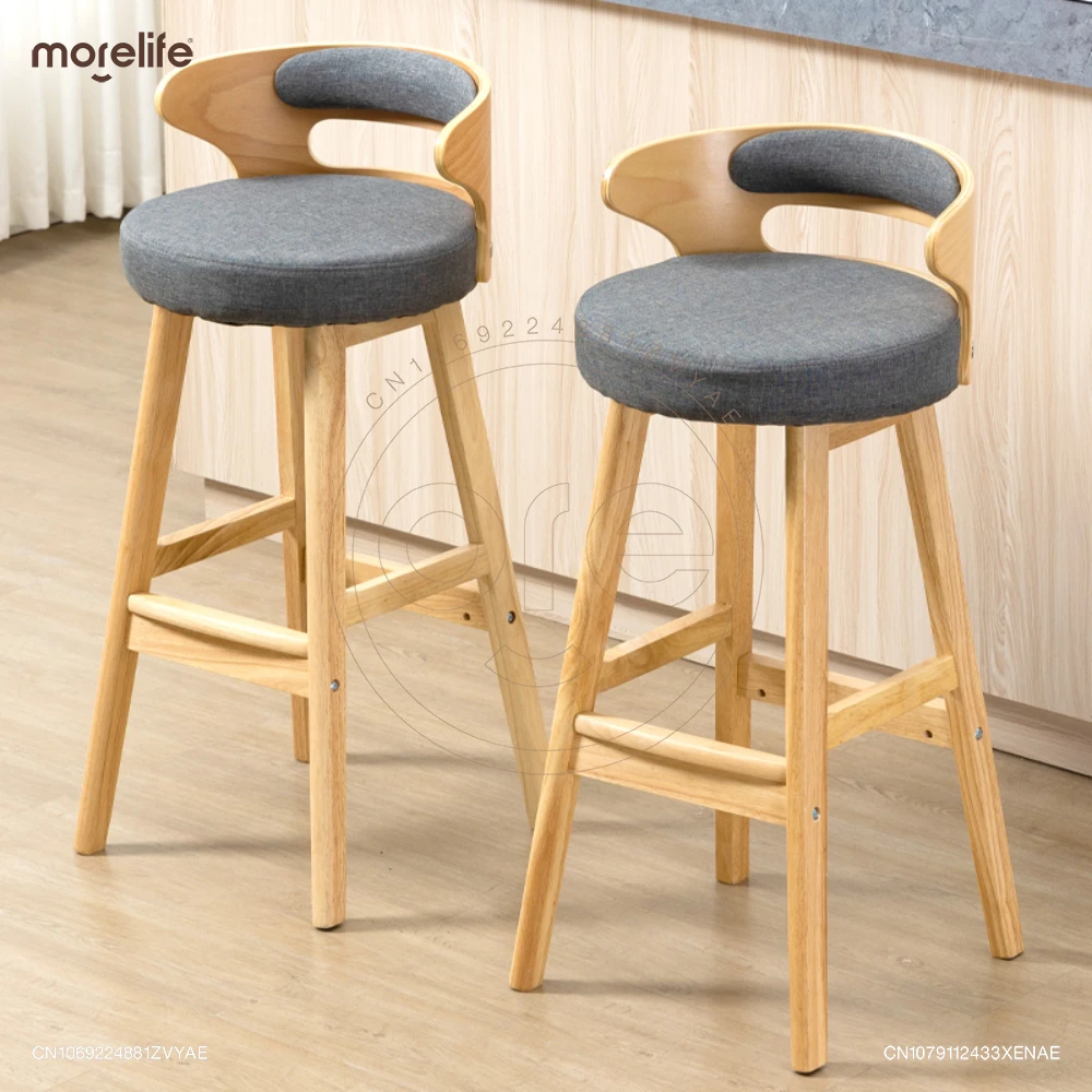 Silla de Bar con respaldo de madera maciza para el hogar, taburete alto de lujo, estilo nórdico moderno y Retro, Simple, para recepción, novedad de 2024