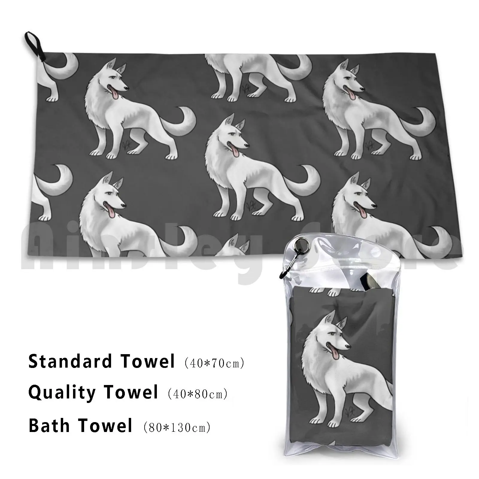 German Shepherd-White Custom Towel Bath Towel German Shepherd White German Shepherd Dog Jens Dogs